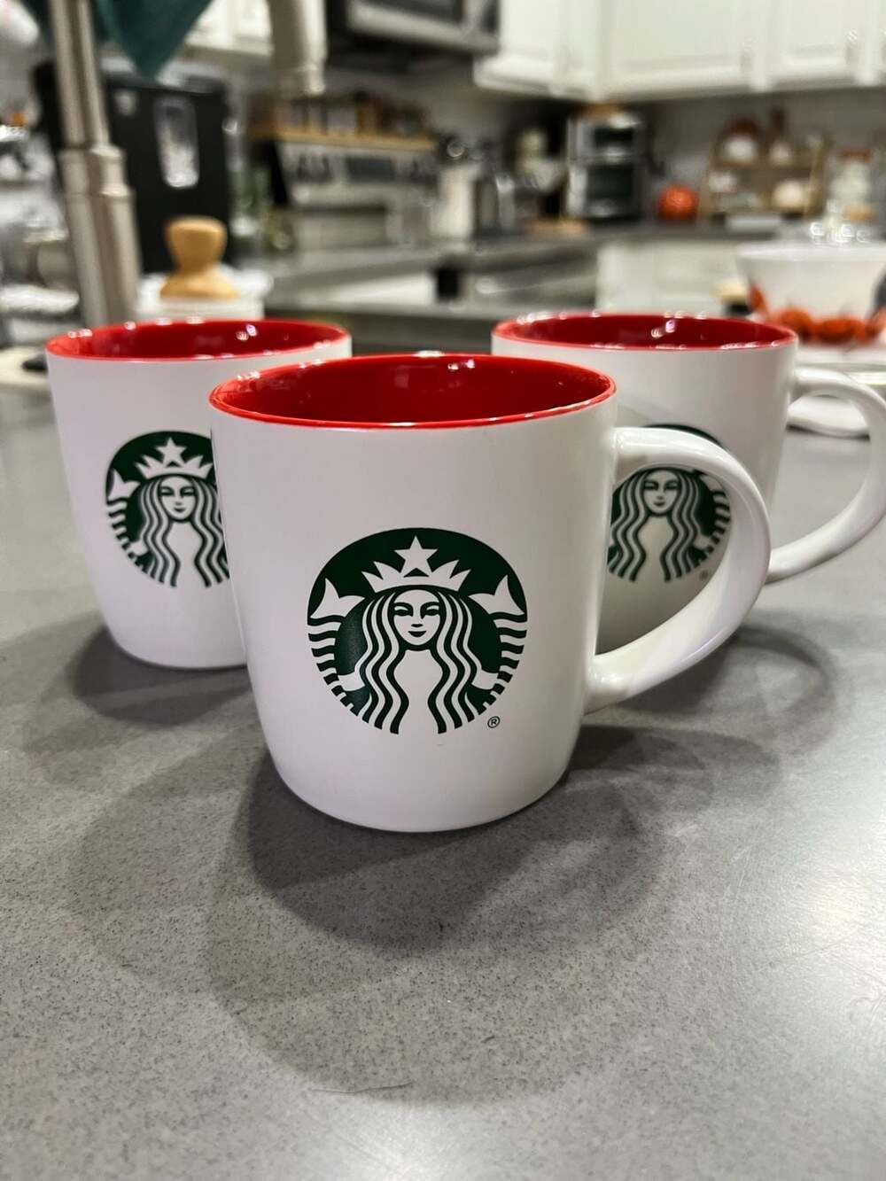 Starbucks Coffee Mug Set 3 Pack 11 fl oz White Red Interior Siren Logo